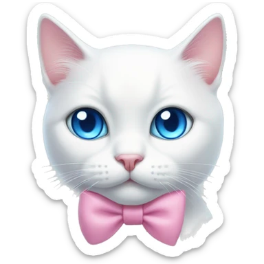 white cat with blue eyes and a pink bow  sticker