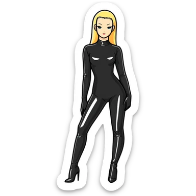 full-length girl wearing a tight latex bodysuit, fashion pose sticker