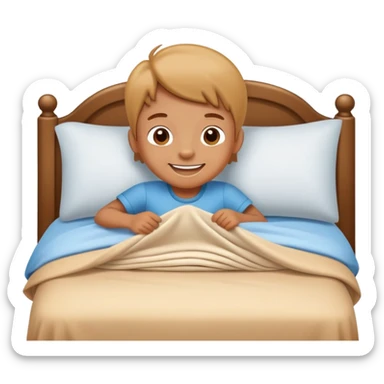 child making their bed, smiling, clean and friendly sticker