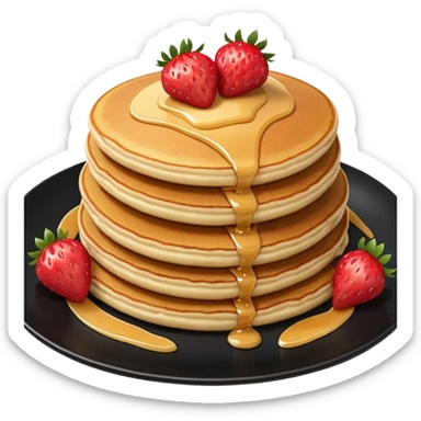 TWO Pancakes with strawberries in a black plate sticker