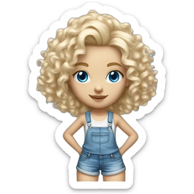 hyperrealist white long curly blonde hair blue eyes girl with tight jean short shorts and sneakers facing towards camera sticker