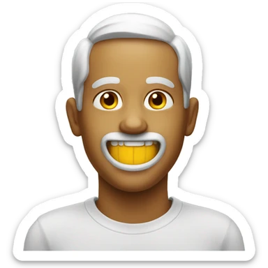 Smiling emoji with yellow bone in mouth  sticker