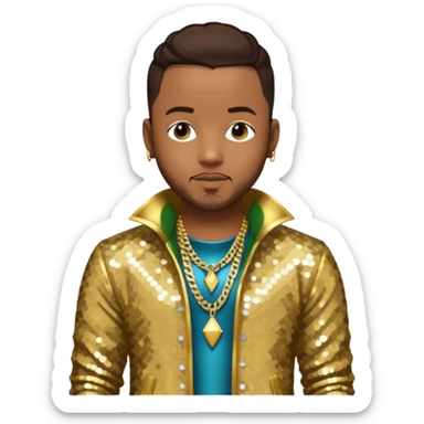 Pleasure P, R&B Singer from Pretty Ricky with dark brown hair, gold sequin outfit sticker