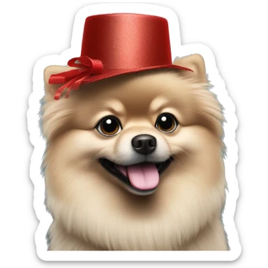 Black Pomeranian spitz in in a New Year's hat sticker