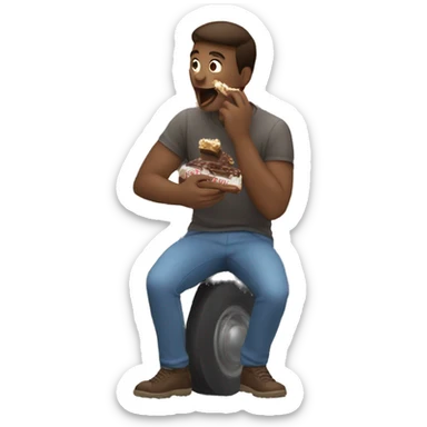 guy eating a candy bar filming a truck sticker