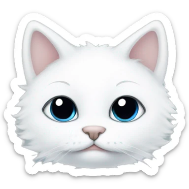 White fluffy cat with black ears and 2 small black dots near left eye sticker