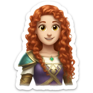 a white girl with long red curly hair and freckles, cosplaying Princess Zelda posing and smiling sticker