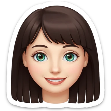 Simple White smiling women with a dark brown fringe and blue greenish eyes sticker