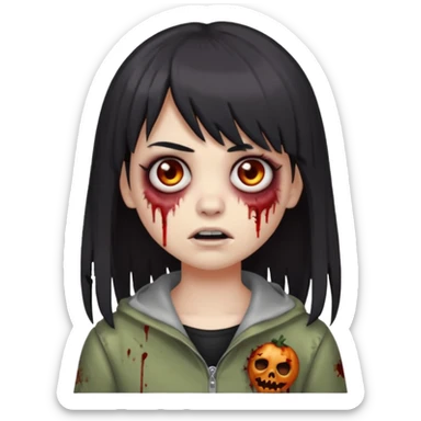 zombie emoji 🧟‍♀️ dark hair long her shoulders bangs emo and ragged haircut gray eyes sticker