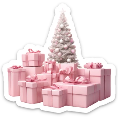 Light pink Christmas gifts under a white Christmas tree  sticker