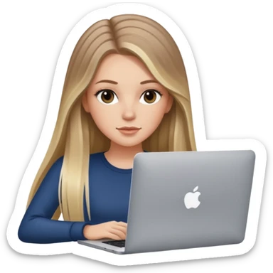Chica blanca con cabello liso, largo, balayage con MacBook  sticker