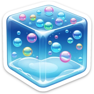 An ice cube surrounded by hundreds of floating bubbles  sticker