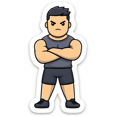 full body bulky male figure standing with arms crossed, muscular build, wearing athletic clothes, serious expression sticker