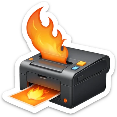 una impresora escupiendo fuego sticker
