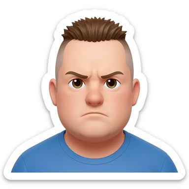 A portly young man with an undercut, looking displeased. sticker