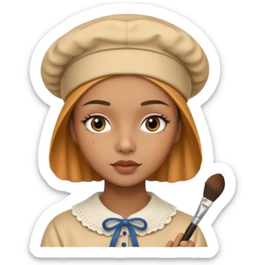 19 year old woman with a bonnet doing her makeup no hair showing caramel skin sticker