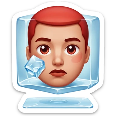 Face with one swollen red cheek with a square ice cube applied to it sticker