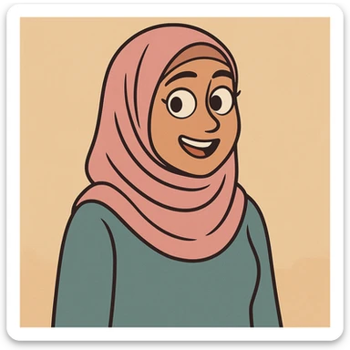 a hijabi woman, modern, friendly, simple cartoon style sticker