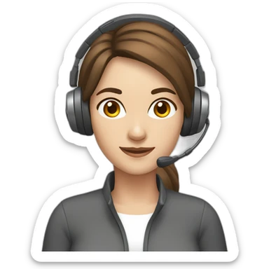 women wearing headset, aeg 55, no glasses, brown hair, gray eyes sticker