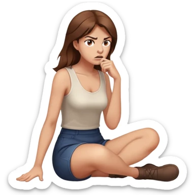 angry woman with brown hair sitting on a floor in profile avoiding conversation sticker