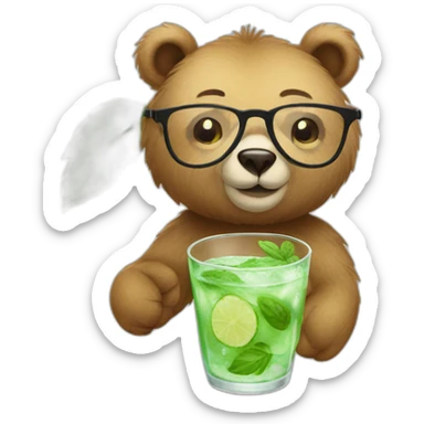 bear with glasses drinking mojito sticker