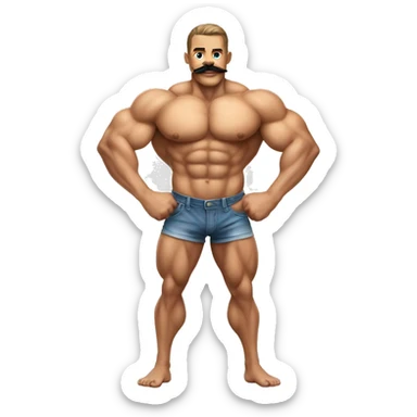 Muscular gay bodybuilder with mustache bikini realistic sticker