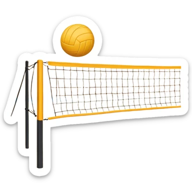 A close-up volleyball net with a ball hovering above it, set against the backdrop of a sandy volleyball court. The scene highlights the tension of an impending play, with the court lines clearly visible and a bright, sunny atmosphere surrounding the action. sticker