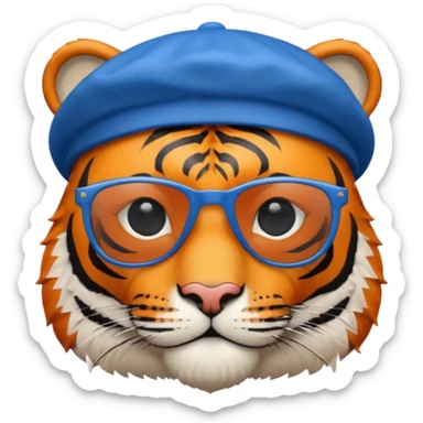 tiger in sunglasses with blue berets sticker