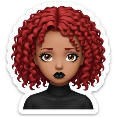 goth girl red hair cacheado médio pele parda, expressão triste  sticker