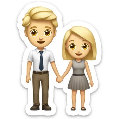 A blonde girl with short hair holding hands with a handsome tall blonde boy sticker