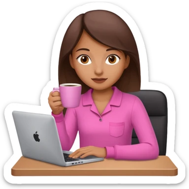 Make a girl with coffee in hands and computer: I am a marketing girl, give me pink vibes sticker