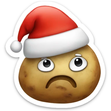 Potato with a face and a Santa Christmas hat on sticker