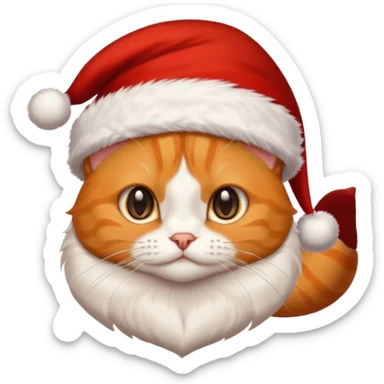 Make me a orange tabby cat with a white chin and a bit of white on the end of his tail with a Santa hat sticker
