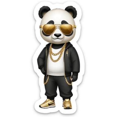 Panda con cadenas de oro gafas de sol pantalón nike sticker