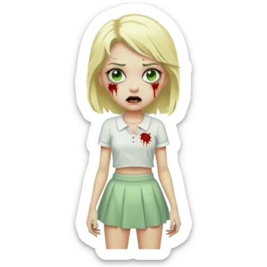 zombie blonde girl with white skirt, green skin and that it be in frontal zoom form sticker