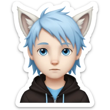 White cute boy with dark brown emo-style hair and white lynx ears sticker