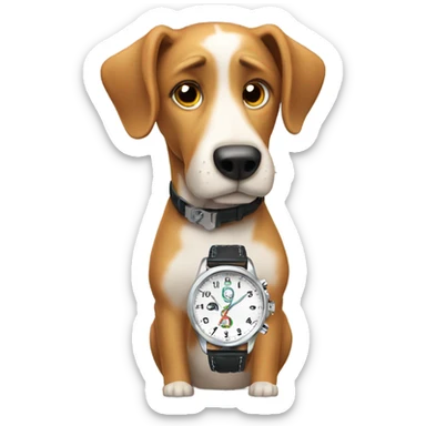 Dog looking at his watch impatiently  sticker