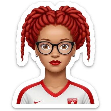 Rihanna freckles soccer mom updo dreadlocks island red and white jersey cool eyeglasses sticker