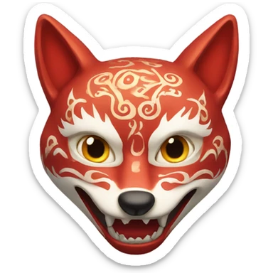 red kitsune mask, amazed face sticker
