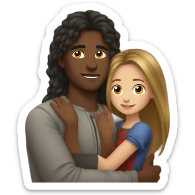 African young man hugging slavic girl with long hair sticker