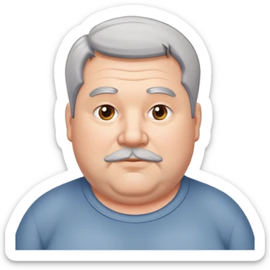 A fat man with gray stubble and with gray hair sticker