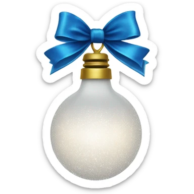 White sparkly christmas bulb with blue bow sticker