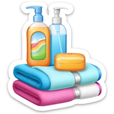 Soap, washcloth and kids shampoo sticker