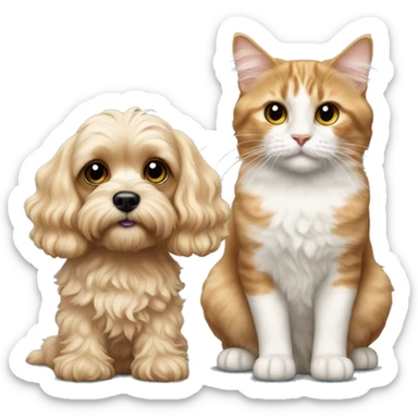 blonde cavapoo next to calico cat sticker