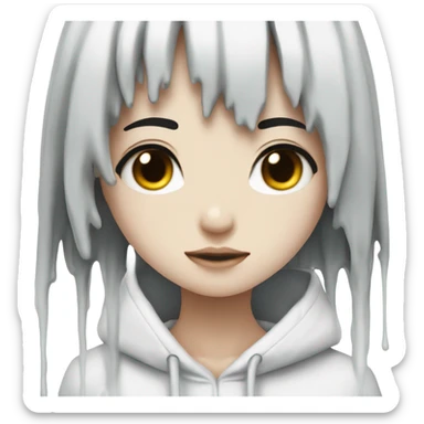 white paint dripping over an anime girl with black hair sticker