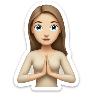 White Girl with brown hair blue eyes doing yoga in beige tones  sticker