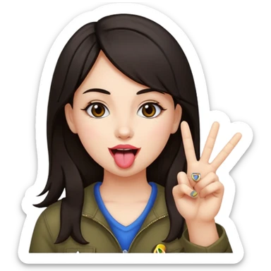 girl posing with peace sign sticking tongue out sticker