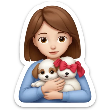 Chica castaña con su perrito pequeño blanco sticker