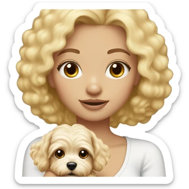 girl blonde  hair holding maltipoo sticker