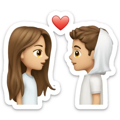 Girl with brown hair kissing guy with brown hair wearing white sticker